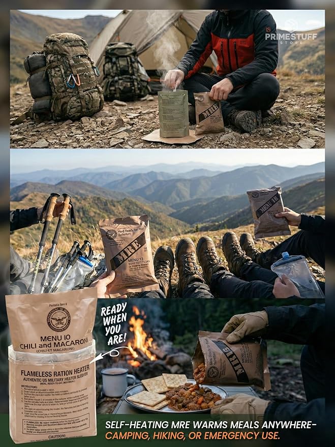 MRE Meals Ready to Eat – Case B (13-24) / 12 packs - Military Survival Food Kit for Camping, Hiking, Hunting, Fishing, Outdoor Adventure & Emergency Preparedness – Complete Meal Rations with Flameless Heater, Long Shelf Life (Inspection Date 2026)
