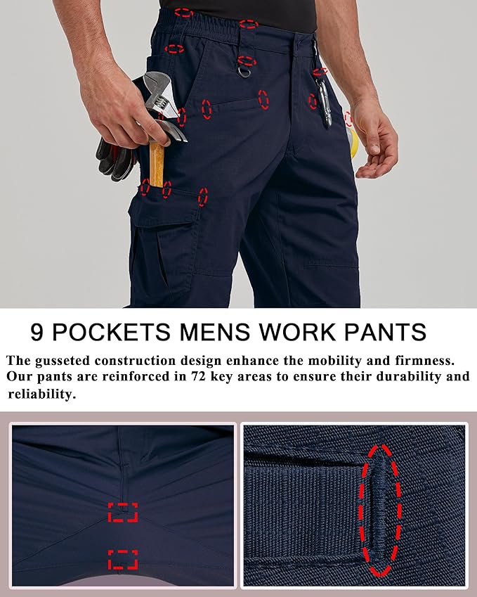 CNBQDD Mens Work Pants Cargo Tactical Construction for Men Ripstop Water Repellent Lightweight Outdoor Hiking with Pockets