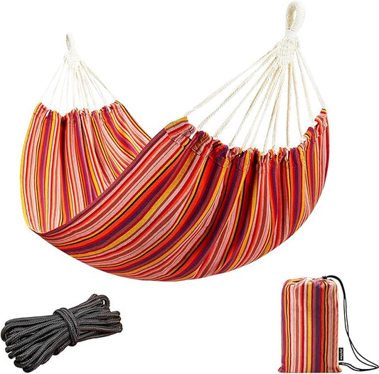 JoyView Brazilian Hammock for Single Preson Portable Hammock with Hanging Ropes & Carry Bag Large 78.8x39.4” for Patio 300LBS Capacity Perfect for Outdoor/Indoor - Red Stripe