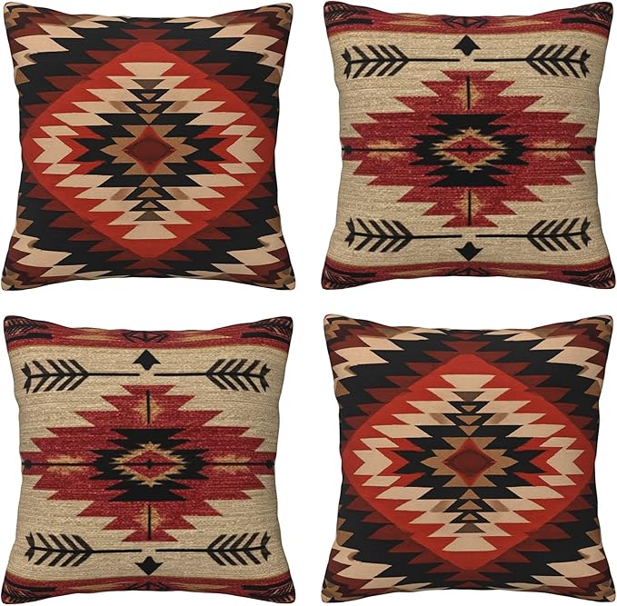 Aztec Throw Pillow Covers 18 X 18 Inch Set of 4 Decorative Cushion Cover Home Decor for Sofa Chair Couch Bedroom Living Room