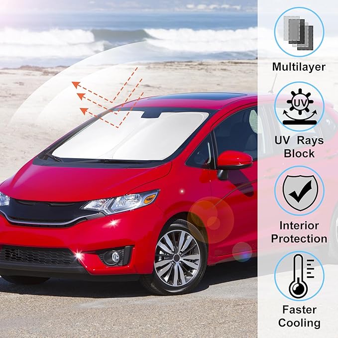 Windshield Sun Shade Custom Fit 2015 2016 2017 2018 2019 2020 Honda Fit Accessories Window Sunshade Foldable Front Sun Visor Protector Blocks Sun Rays