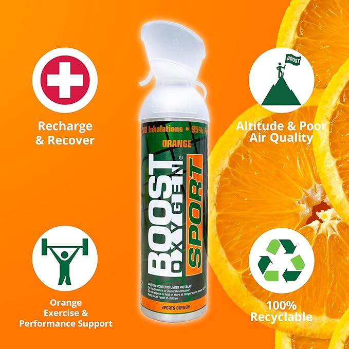 Boost Oxygen Large Sport Orange Aroma 10L Canister | Respiratory Support for Aerobic Recovery, Altitude, Performance & Health (3 Pack)