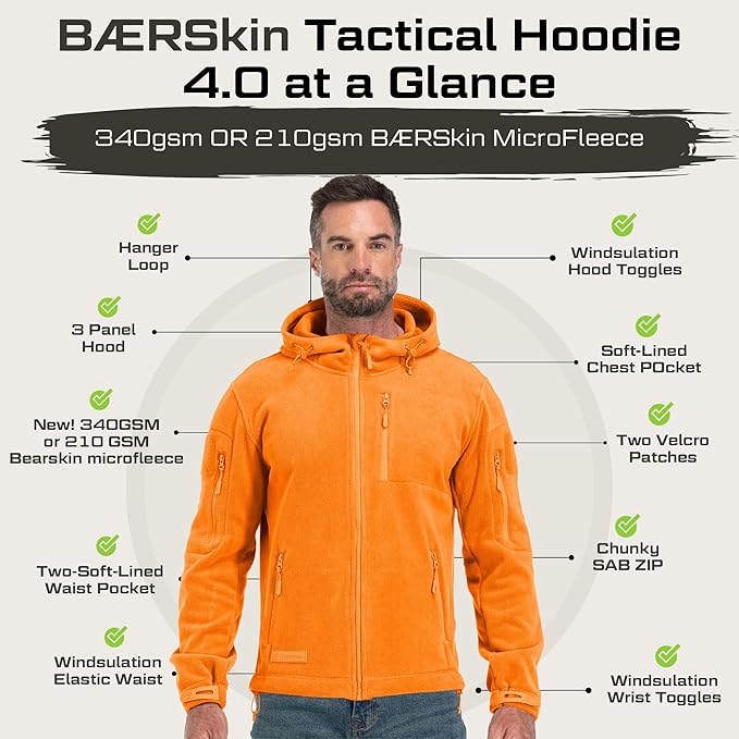 Baerskin Tactical Hoodie Jacket for Men 4.0 - Military Style Fleece Sweater for Cold, Rain, Wind or Snow