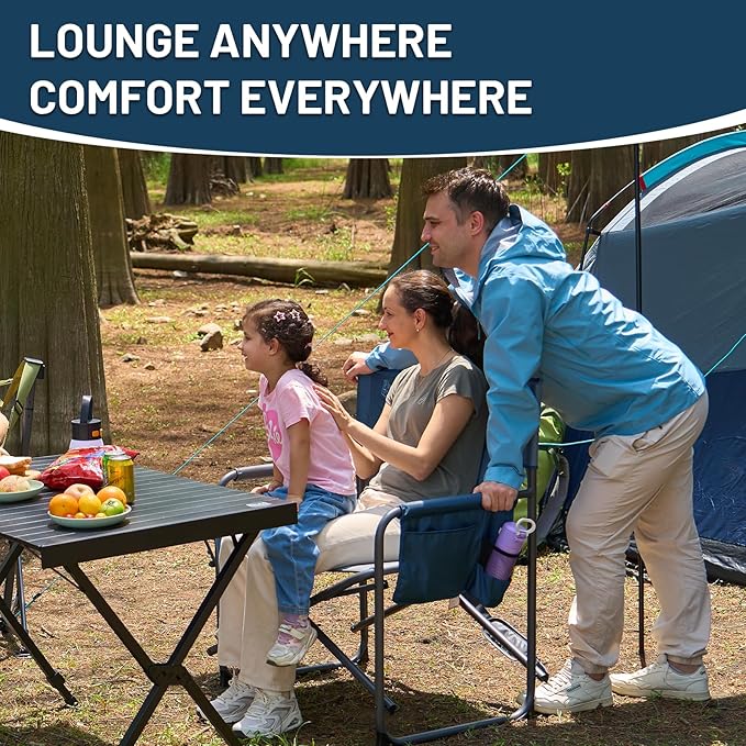 Timber Ridge XXL Director’s Chair – Heavy Duty Folding Camping Chair for Adults, 500 lb Capacity, Extra Wide Padded Seat for Camping, Sports, Lawn, Courtyard, and Outdoor Use, Blue