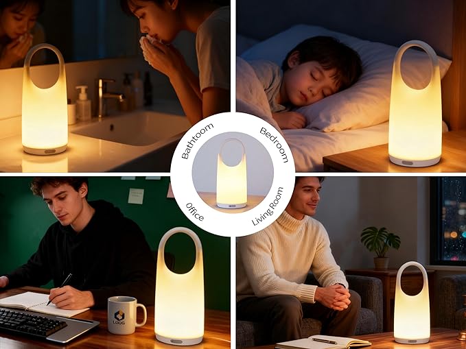 Portable Night Light Table Lamp 2 in 1 Charging LED Camping Lantern Waterproof 3-Levels Dimming&Silicone Shell Shatterproof Survival Kits for Indoor Outdoor Home Emergency Light Power (Warm Colors)