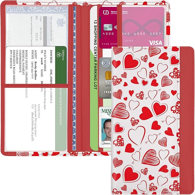 Car Registration and Insurance Holder, with Magnetic Closure for License, Cards and Documents, All Vehicle Needs and Car Accessories (Heart)