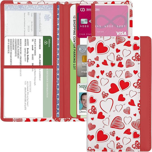 Car Registration and Insurance Holder, with Magnetic Closure for License, Cards and Documents, All Vehicle Needs and Car Accessories (Heart)
