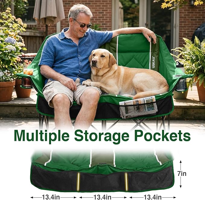 Oversized Double Camping Chair - 2 Person Folding Loveseat for Campfire Snuggle Freedom, Heavy Duty 660LBS Support with Frustration-Free Oversized Carry Bag, Perfect for Couples, Dogs & Sports