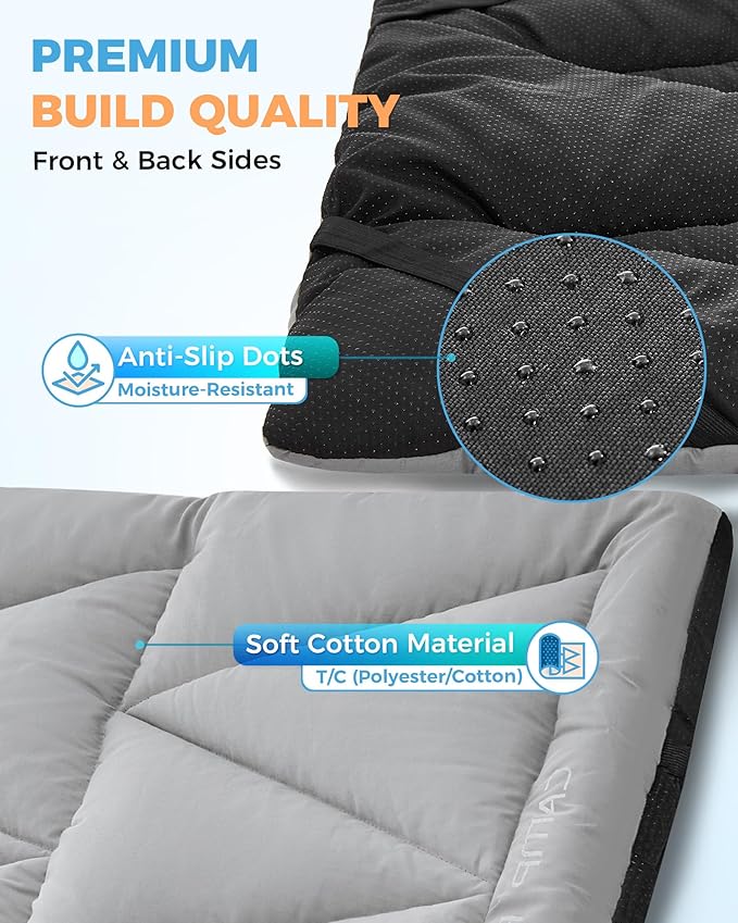 KingCamp Cot Pad for Camping, Comfortable Lightweight Mat, Puffy Soft Warm Non-Slip Cot Mattress Topper for Outdoor, Backpacking, 75"* 25", Grey