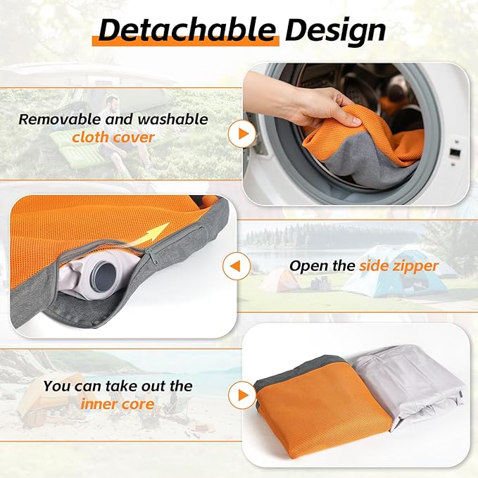 Sleeping Pad, 5.5" Thick Self Inflating Sleeping Pad with Electric Pump,4 Season Camping Mattress Pad with Built-in Pillow, Camping Essentials Gear for Hiking, Backpacking,Tent Use,Camping(Orange)