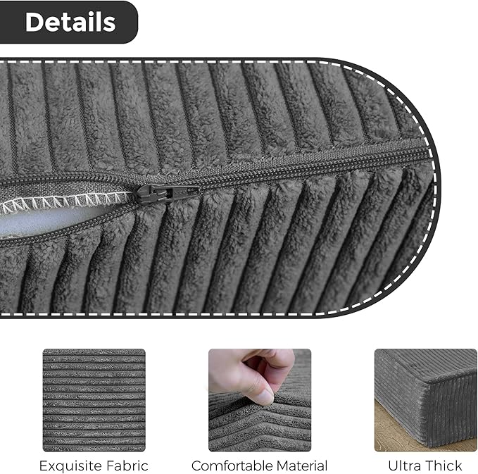 BYBYME Corduroy Tri-Folding Mattress, 6 Inch Folding Mattress Topper, Foldable Soft Guest Bed Camping Pad, with Washable Cover (Dark Grey, Queen)