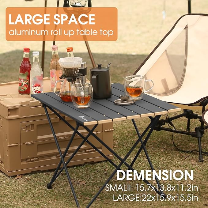 MOON LENCE Ultralight Folding Camping Table, Compact,Portable with Carry Bag, for Outdoor Cooking, Picnic, Camp, Boat, Travel (Black, Gold Side-S)