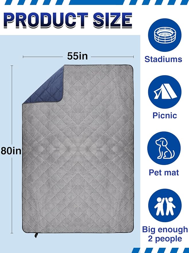 Aulock 55''W x 80''L Warm Outdoor Stadium Blanket Waterproof - Portable & Windproof Navy Blanket with Sherpa Fleece Lining for Camping Winter Cold Weather