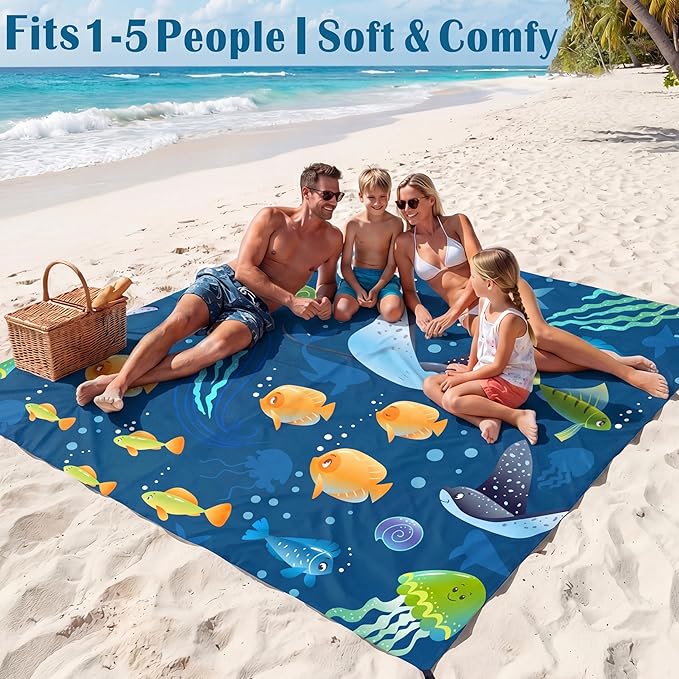 Famstar Beach Blanket Oversized Extra Large 78" X 81",Waterproof Sandproof Beach Blanket 1-7 Adults Lightweight Durable for Travel Camping Hiking Picnic