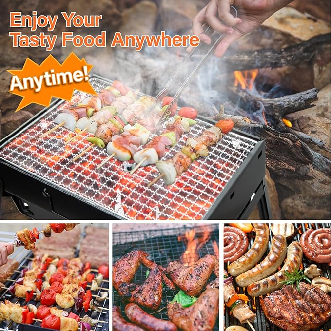 Kizmyee BBQ Barbecue Grill, Portable Folding Charcoal Barbecue Desk Tabletop Outdoor Stainless Steel Smoker BBQ for Picnic Garden Terrace Camping Travel