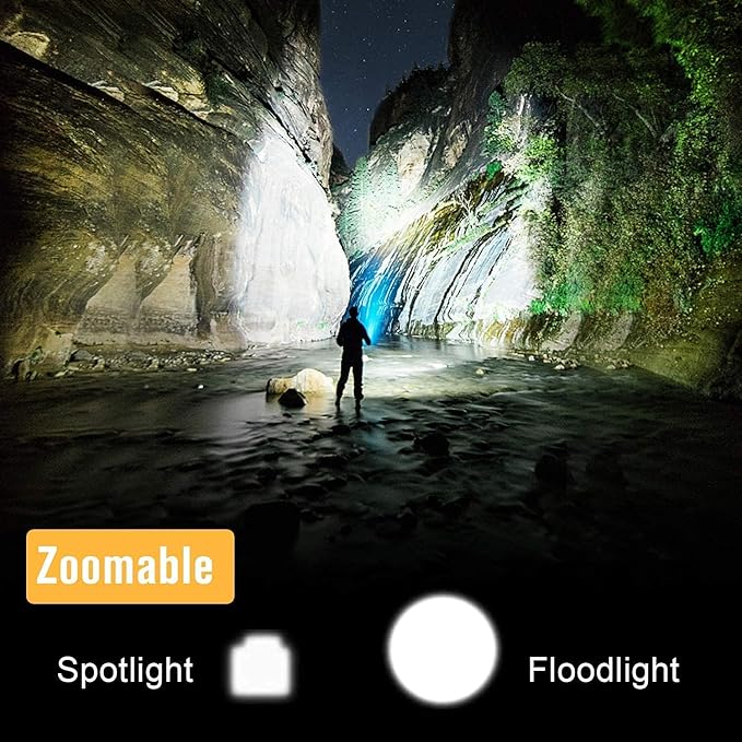 HAUSBELL A100 2000 Lumen Flashlight 2 Pack, Heavy-Duty Aluminum Tactical Flashlights High Lumens with 5 Modes Zoomable Waterproof, Emergency Camping Essentials for Home Hiking