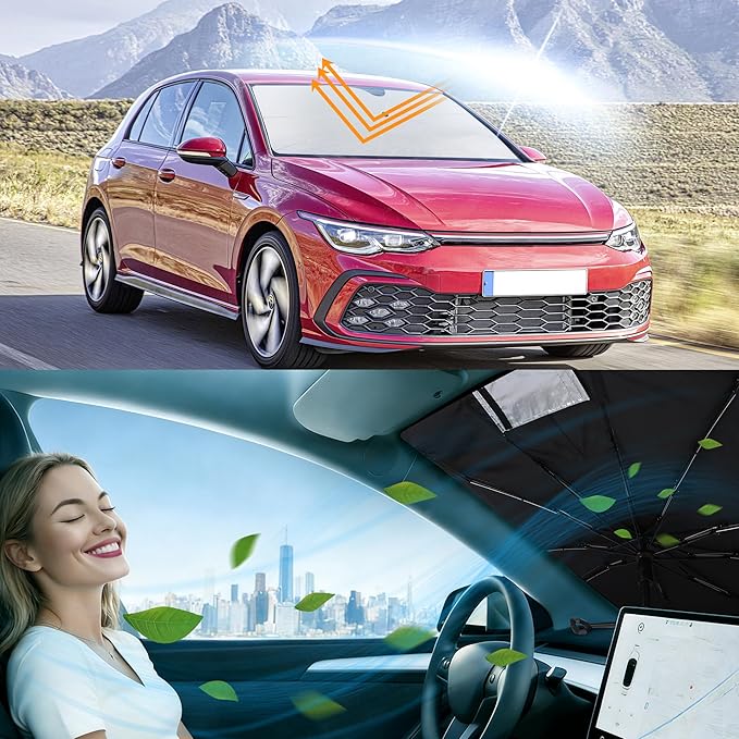 Windshield Sun Shade Umbrella Compatible with 2015-2021 Volkswagen Golf GTI e-Golf VW Golf R 4 Door Hatchback Accessories Sunshade Sun Visor Protector Keeps Car Cool