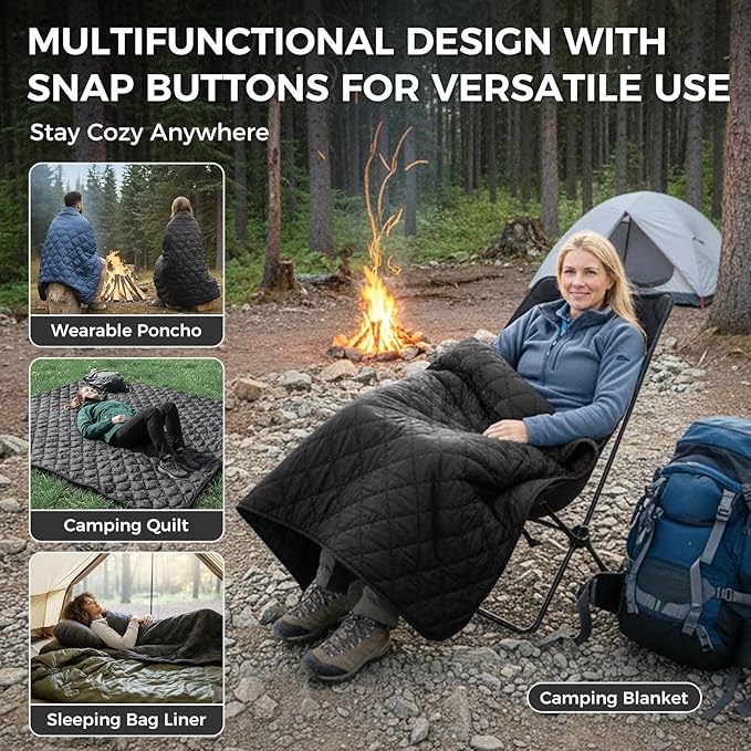 ATEPA Wearable Sleeping Bag, Recycled Water-Resistant Camping Blanket Poncho, Ultralight Packable Stadium Blanket for Outdoor