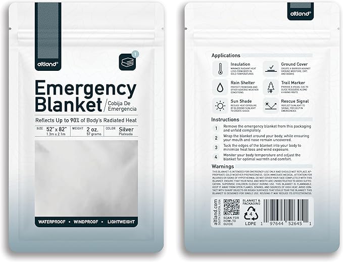 Altland 25 Pack of Emergency Blankets - Bulk Heat Reflective Blankets for Winter Survival Kits, Disaster Preparedness, Cold Weather Camping, and Homeless Care Packages