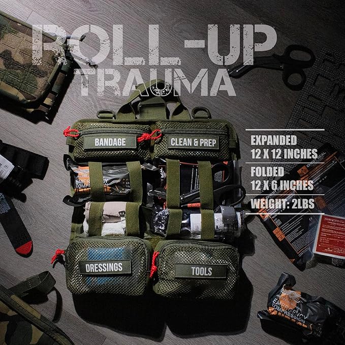 EVERLIT Roll Up Trauma First Aid Kit with CAT Tourniquet-Tactical IFAK Emergency Medical Kit for Outdoor, Vehicle & Home Preparedness-Quick Release Molle Bag for First Responders (OD Green)