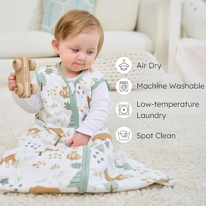 Baby Sleep Sack 6-12 months, 100% Cotton Sleeping Sack for Newborn and Infant, 3 Pack Baby Wearable Blanket, 0.5 Tog Lightweight Double Zipper Sleep Bag Medium Green Forest Bear