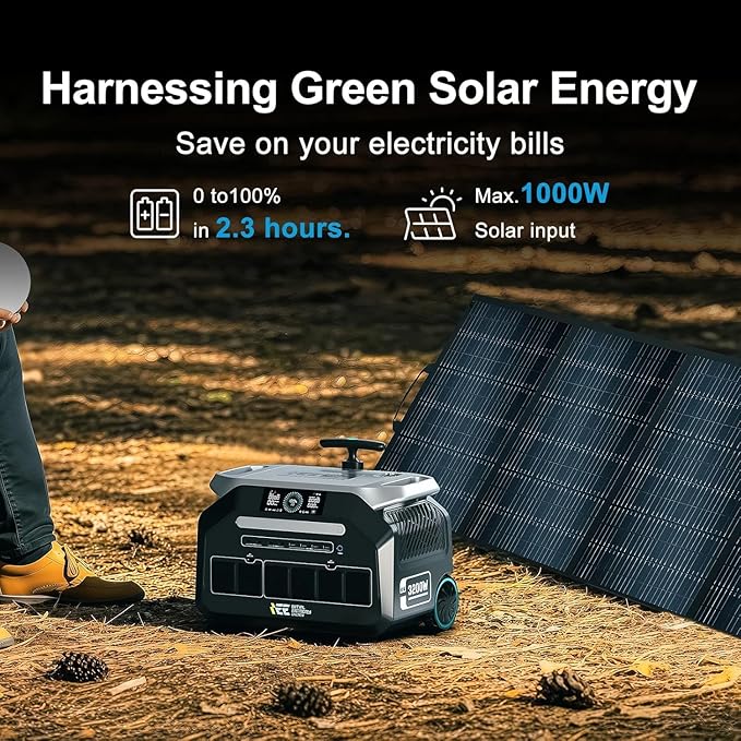 IEE 3200W Portable Power Station P3200 with 1x200W Solar Panel, 2048Wh Solar Generator, 1800W AC Charging, AC Outlets x 4, LiFePO4 Battery Power Station for Home Backup, Camping, RV, Emergency