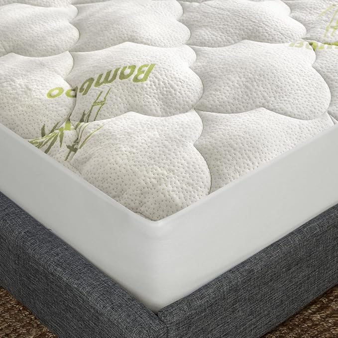 King Size Air Mattress Topper Cover, Thick Quilted Mattress Topper, Viscose Made from Bamboo Pillow Top King Mattress Pad with Deep Pocket Fits Up to 23 Inch Mattress