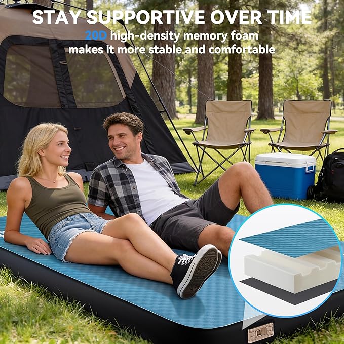 HEETA Self Inflating Sleeping Pad with Electric Pump, 4" Ultra Thick Memory Foam Camping Mattress, 9.5 R-Value Insulated Sleeping Mat, Easy to Inflate & Deflate for Camping Car Travel Tent Cot Bed