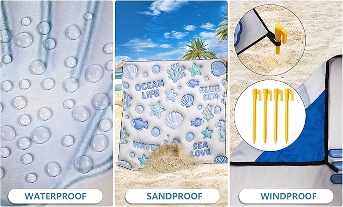 HIHOHO Beach Blanket Waterproof Sandproof Extra Large Beach Mat 79" X 83"/120"x108"for 1-8 Adults Quick Drying Durable Outdoor Picnic Mat for Beach Travel Camping Hiking