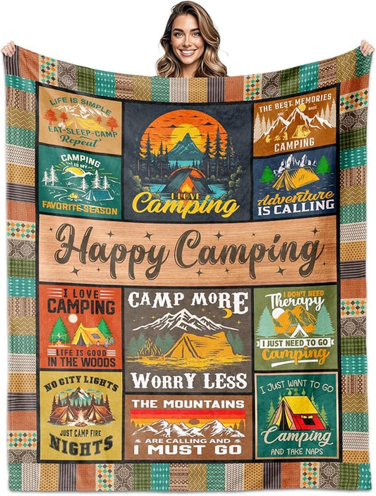 Cool Camping Gifts for Women, Camping Blanket 60" X 50", Woman Camping' Gift Camper Decor, Camp Blanket, Camping' Stuff, Camping's Decor for Camper, Blankets Gifts for Camping Lover