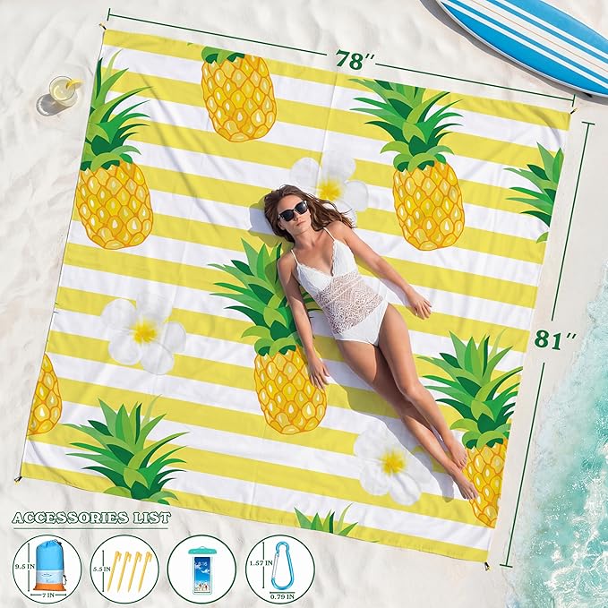 Famstar Beach Blanket Oversized Extra Large78 X 81",Waterproof Sandproof Beach Blanket 1-7 Adults Lightweight Durable for Travel Camping Hiking Picnic