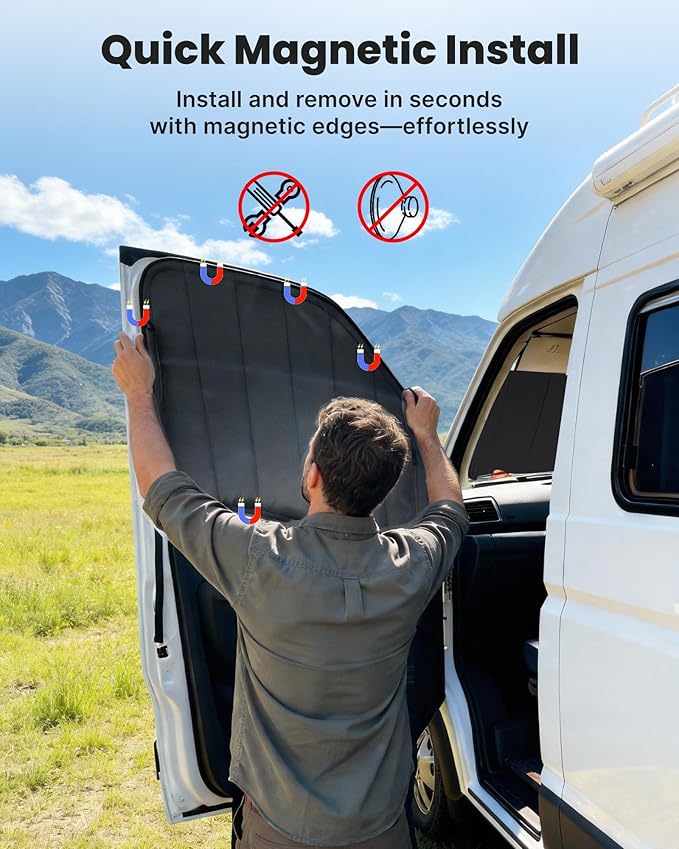 MELIPRON Magnetic Van Window Covers Fit for Mercedes Benz Sprinter VS30 2019-2025, Blackout Privacy & Thermal Insulation Side Shades for Van Life & Camping, Custom Fit, Easy Install, Gray (Pair)
