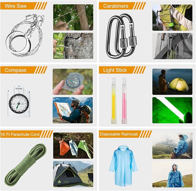 Survival Kit,360 Pcs Bug Out Bag with First Aid Kit.Camping Axe, Survival Shovel,Tools Ideal for Camping, Hiking