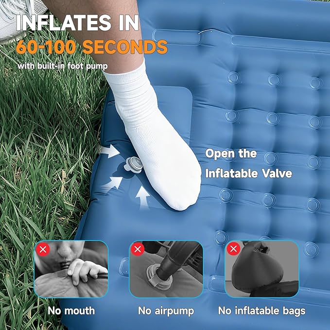 Camping Sleeping Pad, 5" Ultralight Inflatable Sleeping Mat with Pillow, Built-in Foot Pump Inflatable Sleeping Pads Compact for Camping Backpacking Hiking Traveling Tent