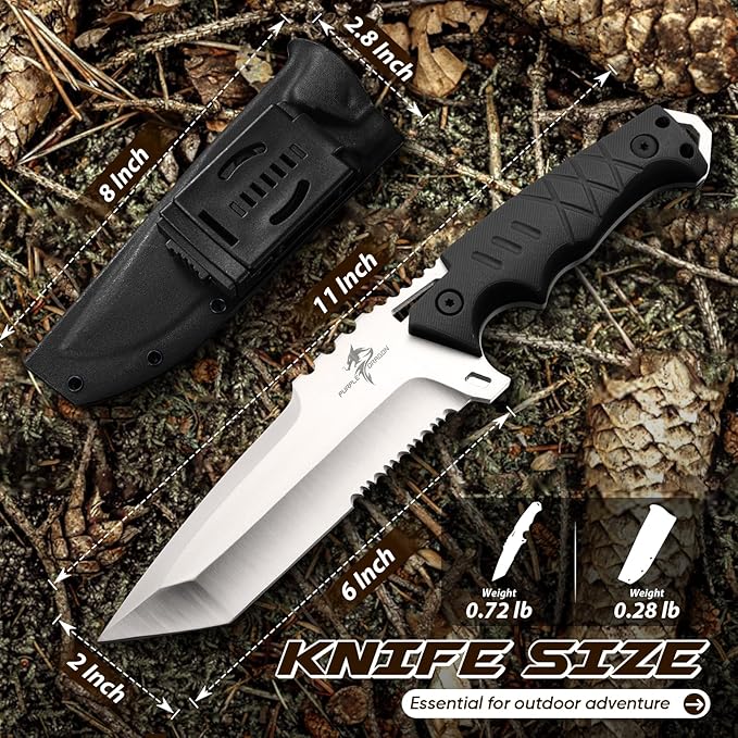 Purple Dragon Tanto Knife with Sheath - Fixed Blade Knife with D2 Steel Blade and G10 Handle - Camping Knives for Bushcraft - Survival - Hiking - Ideal Christmas Gift for Men and Women