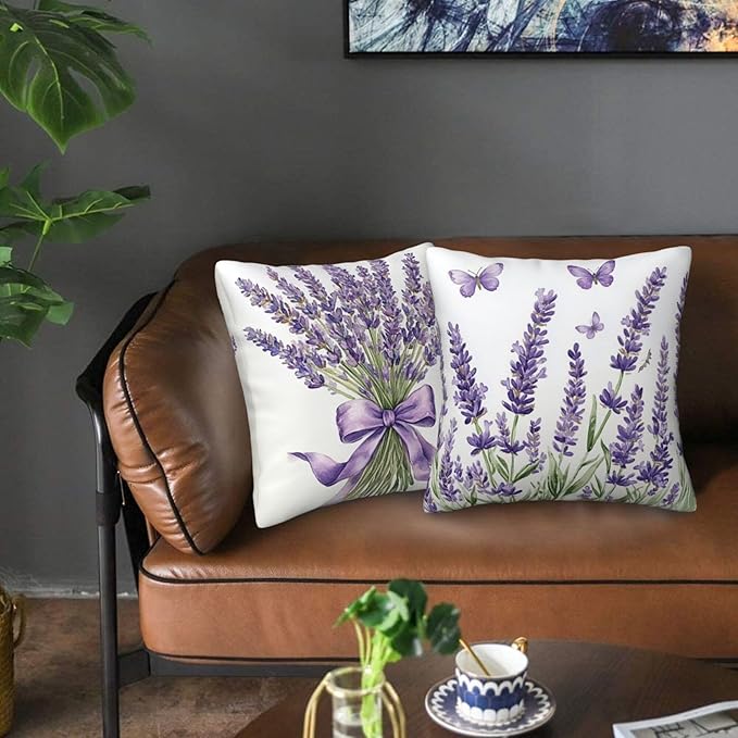 Purple Lavender Butterfly Throw Pillow Covers 18x18 inch Set of 2 Pillow Case Cushion Cover for Home Sofa Couch Living Room Car Decor
