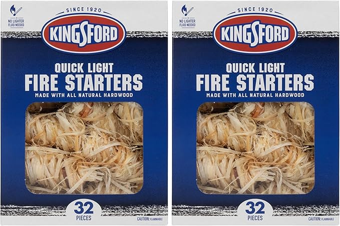 Kingsford Quick Light Fire Starter Rolls,All Natural Hardwood with Paraffin, Water Resistant and Easy Lighting for Charcoal, Pellet Grills, Smokers, Campfires, Outdoor Fireplaces, 32 Count (Pack of 2)