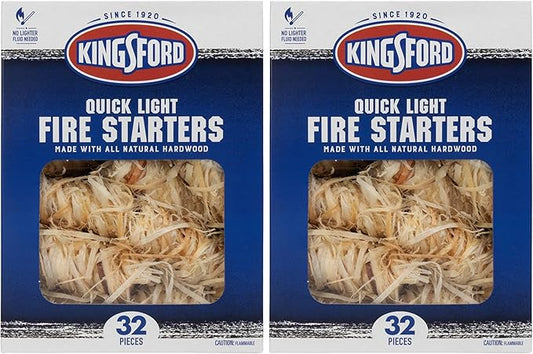 Kingsford Quick Light Fire Starter Rolls,All Natural Hardwood with Paraffin, Water Resistant and Easy Lighting for Charcoal, Pellet Grills, Smokers, Campfires, Outdoor Fireplaces, 32 Count (Pack of 2)