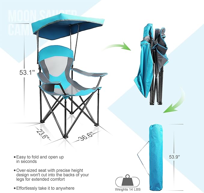 ALPHA CAMP Heavy Duty Canopy Camping Chair, 350 lbs Capacity Oversized Folding Chair with Adjustable Sunshade, Portable Sunshade Chair with Cup Holder for Beach, Fishing, Outdoor