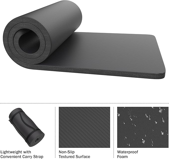 Foam Sleeping Pad for Camping - 1.25-Inch-Thick Waterproof Sleep Pad with Carry Straps for Cots, Tents, or Sleepovers by Wakeman Outdoors (Black)