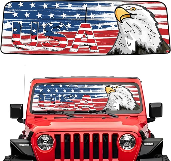 Canvcle Windshield Flag Sun Shade Sun Visor Heat Shield for 2018-2026 Jeep Wrangler JL & 2/4 Door 4XE & 2020-2026 Jeep Gladiator JT Thicken 3-Layer Keep Vehicle Cool Protect Your Car from Sun Heat