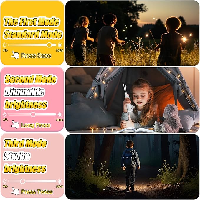 Teprewes White Cat Outdoor Kid's Flashlight Rechargeable, Led Flashlight, Fun and Lightweight Kid Flashlight Suitable for Camping and Outdoor Exploration, Dog Walking, Birthday Gift