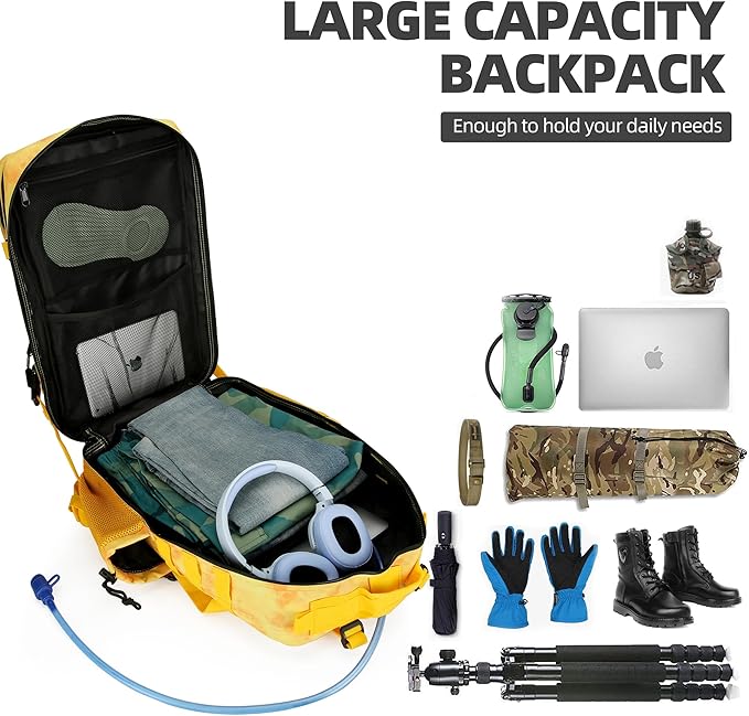 Lovelinks21 45L Tactical Assault Backpack 3 day assault pack with Molle Waterproof backpack Rucksack for Tactical Backpacks (Yellow)