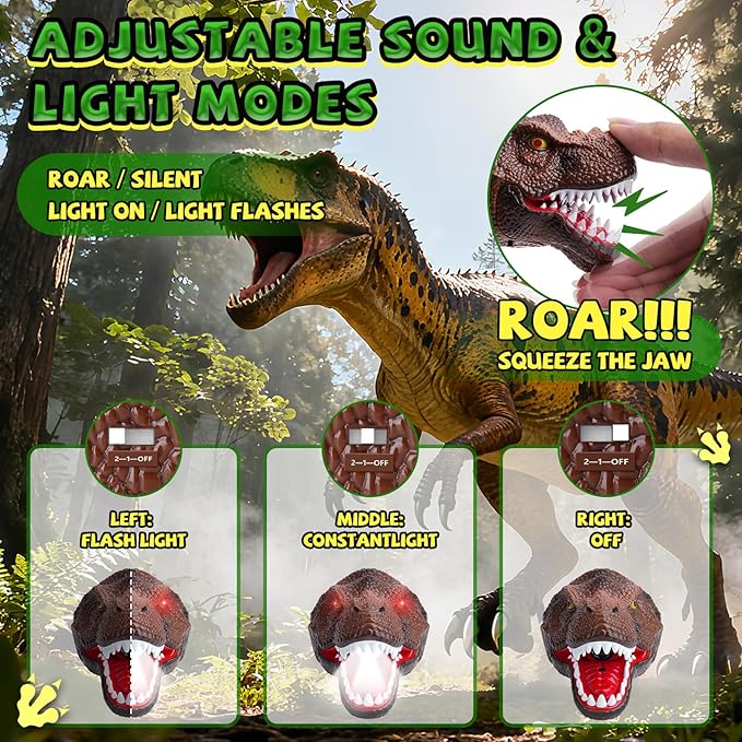 Nitigo Dinosaur Headlamp for Kids Flashlight 2 Pack, Rechargeable Led Headlights Roar & Silent Mode, T-Rex Dinosaur Toys 3-5 4-6 5-7 6-8, Camping Gear, Easter Gifts for Boys Girls Adults