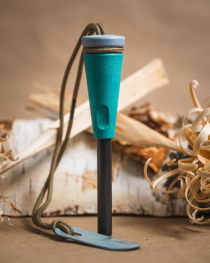 Überleben | Zünden PRO Ferro Rod Fire Starter Survival Tool – Up to 15,000 Strikes, 3/8" Thick Fire Steel with Wood Handle, Striker & Lanyard – Waterproof Camping Essentials (Seawall)