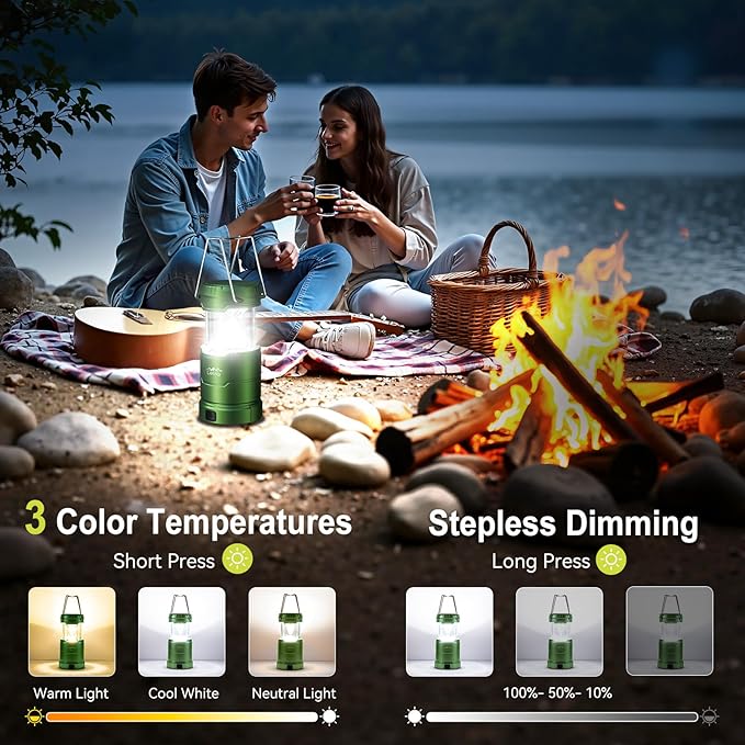 LETMY LED Camping Lantern for Power Outages, 3 Color Modes & Dimmable Battery Powered Lantern, IP65 Waterproof & Collapsible, Lanterns Flashlight Survival Kits for Emergency Hurricane Hiking, 4 Pack