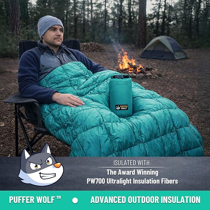PW700 Extra Large Double Insulated Outdoor Camping Blanket | 2X Puffy, Warm, Packable, Weatherproof, Durable, and Lightweight | Top Quilt for Hiking, Backpacking, Stadium Events, Picnics
