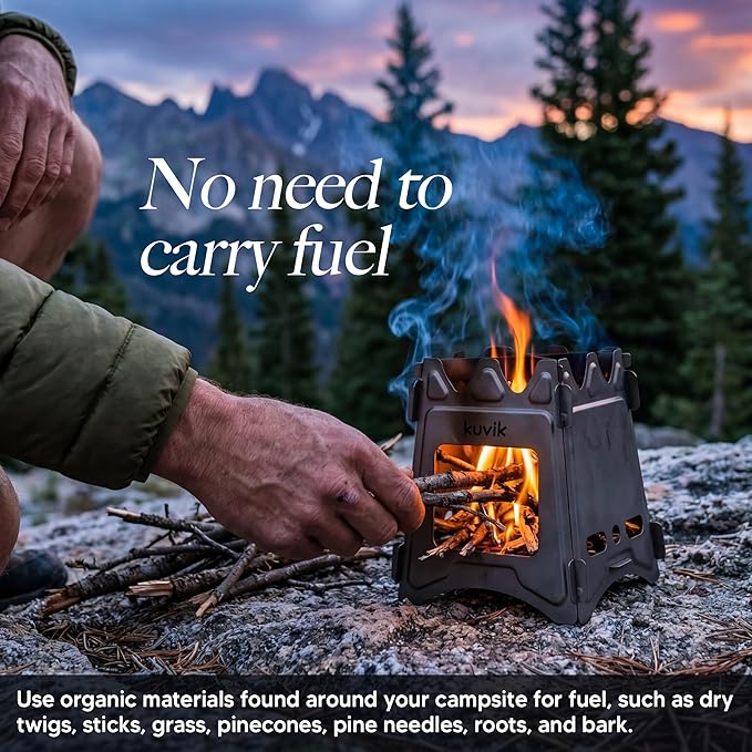 Kuvik Titanium Wood Stove - Ultralight and Compact Stove for Backpacking, Camping, and Survival
