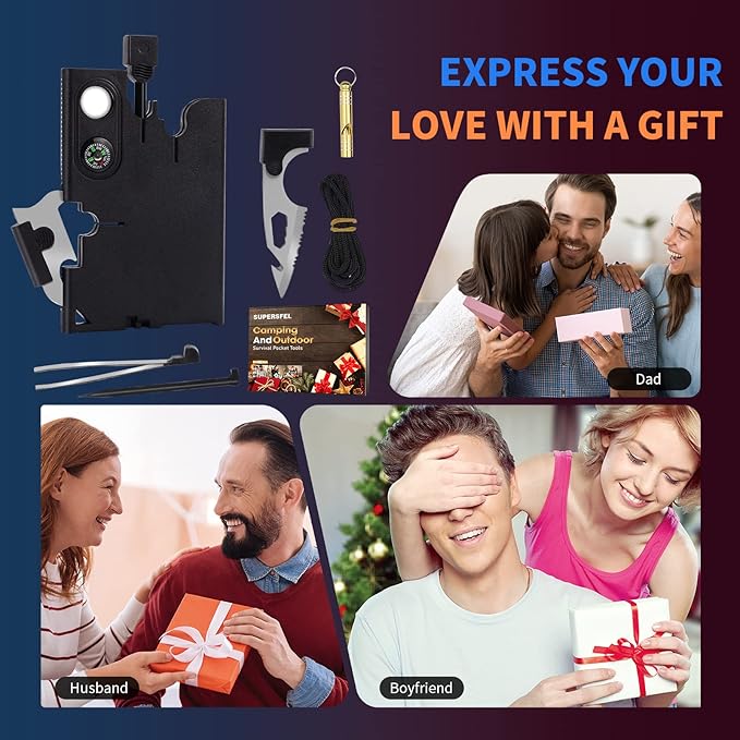 Credit Card Tool Multitool, Christmas Stocking Stuffers 18 in 1 Cool Gadgets, Useful Fathers Gift for Dad, Upgraded Multi-Tool Birthday Gifts Men Women Survival Wallet Tools with Screwdrivers Compass