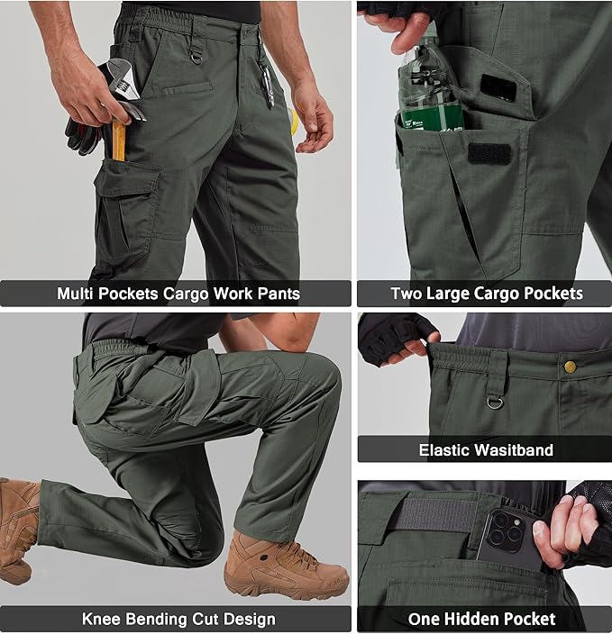 CNBQDD Mens Work Pants Cargo Tactical Construction for Men Ripstop Water Repellent Lightweight Outdoor Hiking with Pockets